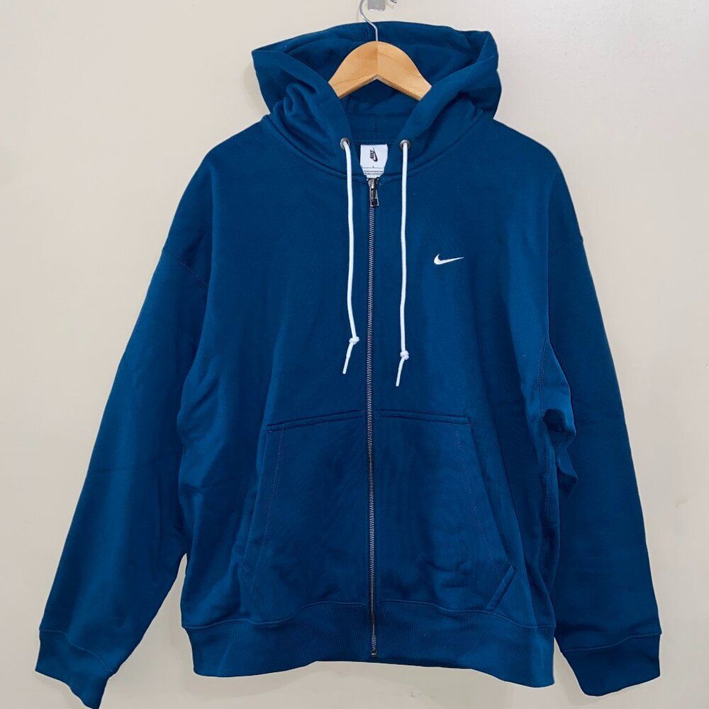 Nike Lab Men's Solo Swoosh Full-Zip Heavy Hoodie Valerian Blue L DR0403-460 NEW